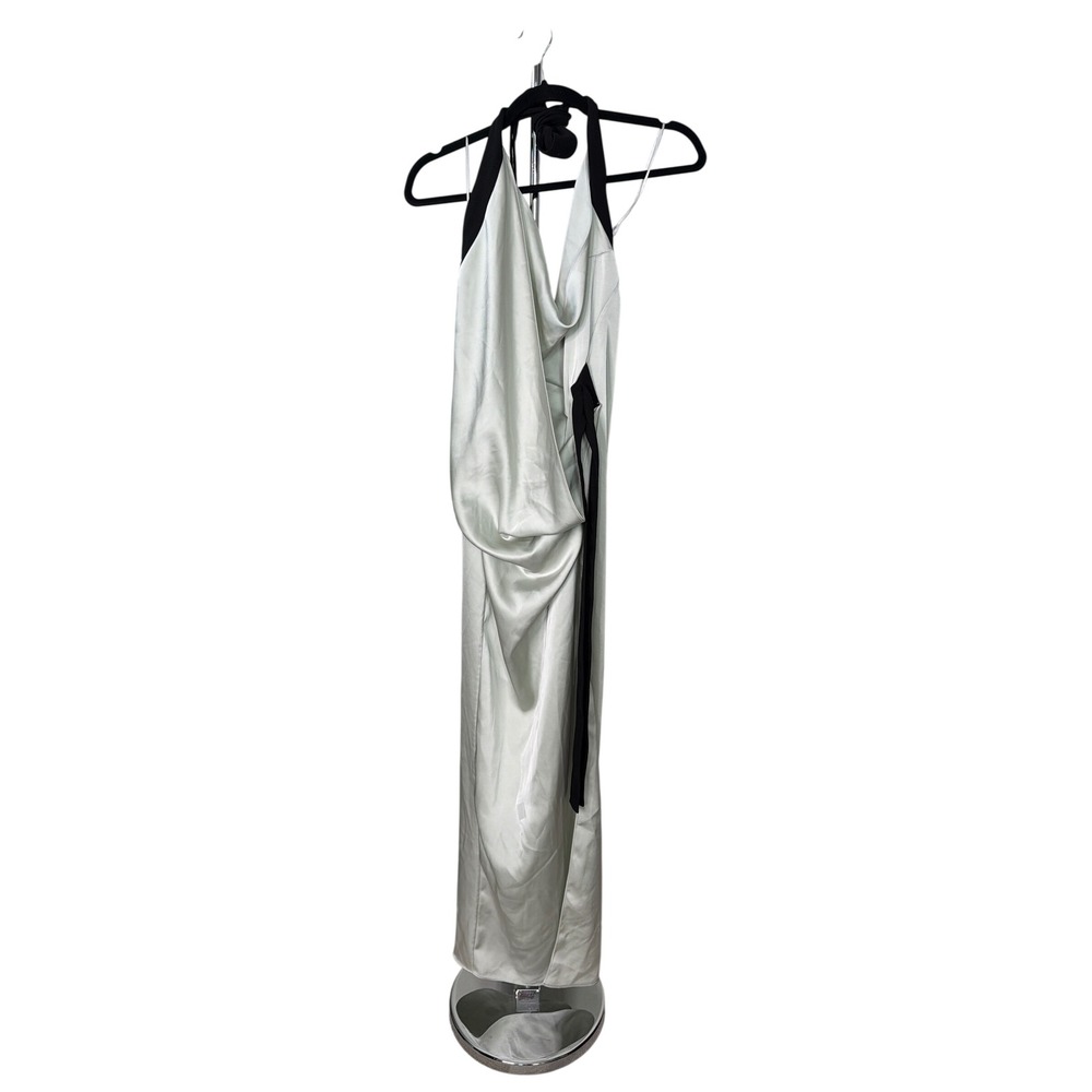 16Arlington Fiama Gown Mint Black Halter Cowl Neck Satin Wrap Maxi Dress UK 16 - Picture 3 of 7